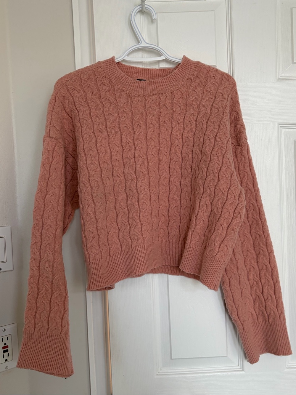 Dynamite Cable Knit Crewneck Sweater — Dusty Rose